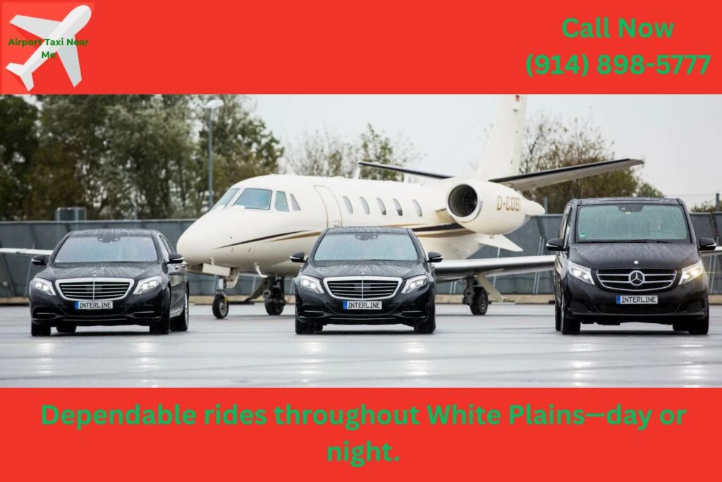 Car service vehicle driving through White Plains NY downtown